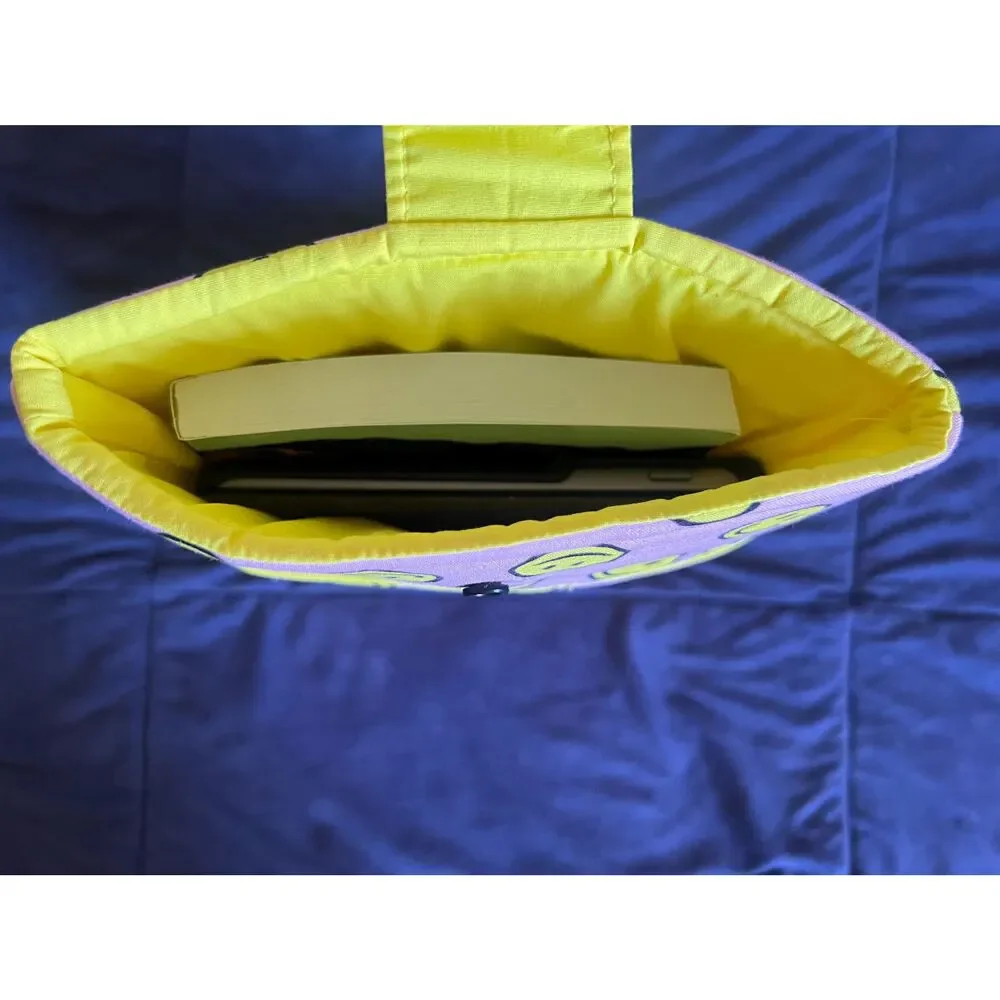 NWOT Smiley Faces, Small Book Sleeve, Front Zipper Pocket, Corner Bookmark